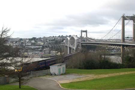 The Royal Albert Railway Bridge with Virgin Trains HST, taken from the Devon side of the bridge, 31st January 2005 by Kevin Hale.